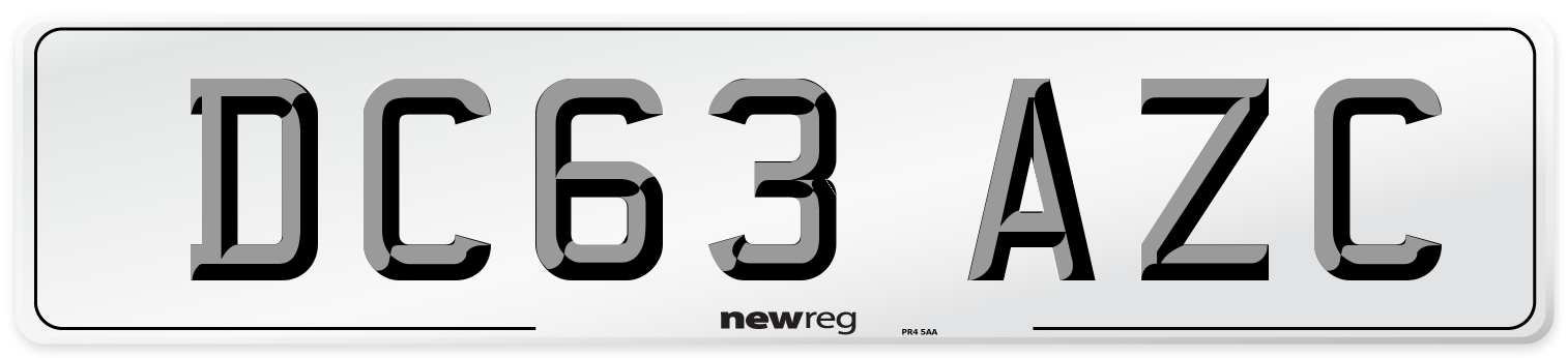 DC63 AZC Number Plate from New Reg